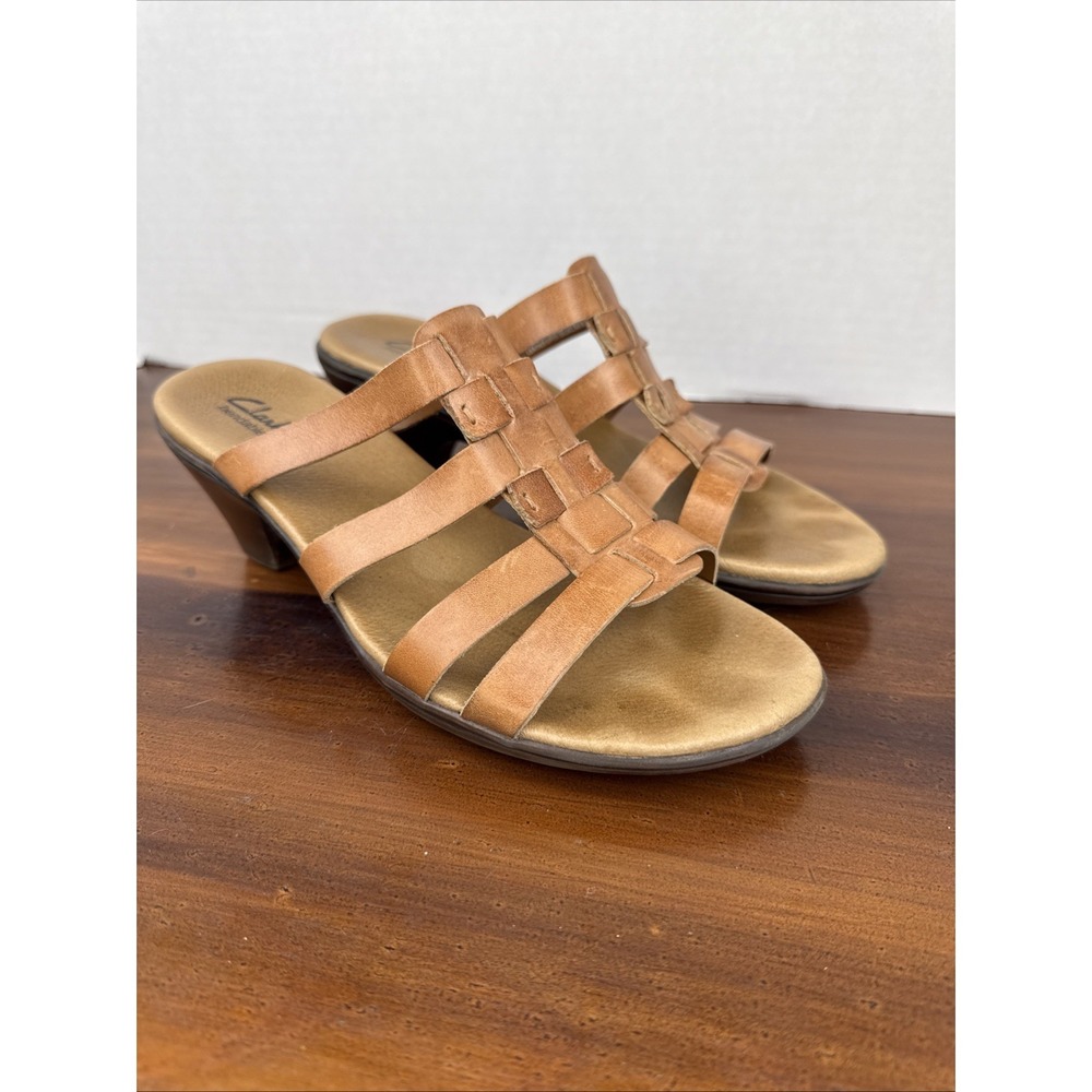 Clarks Bendables Ina Honey Tan‎ Leather Sandals Shoes Strappy Open Toe Size 7.5M